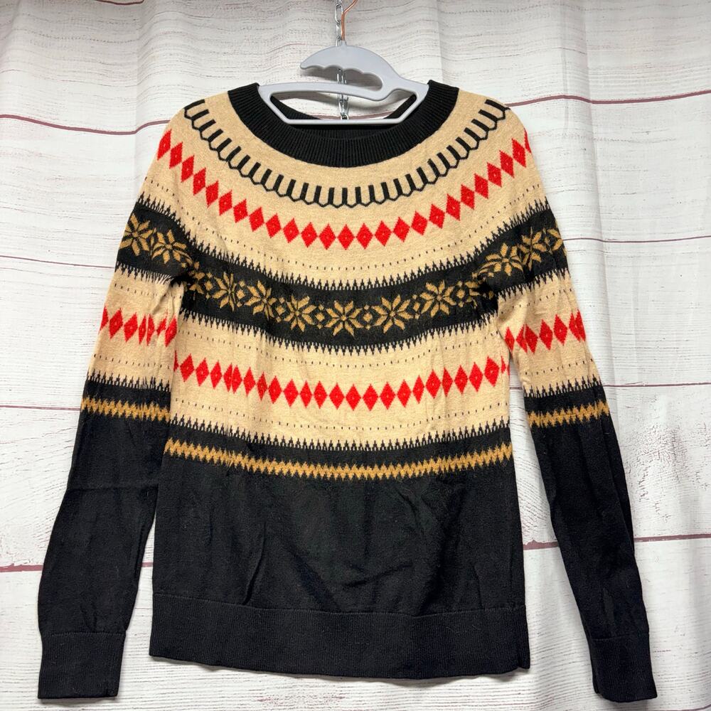 Talbots Petite Small SP Fair Isle Sweater Blue Multi Wool Blend Nordic Knit